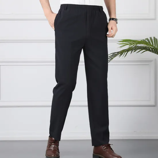 New OUKU Men's Trousers Casual Pants Pocket Elastic Waist Solid Color Comfort Breathable Full Length Daily Stylish Classic Style Black Navy Blue Micro-elastic