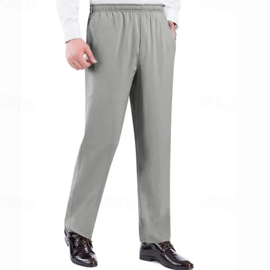 New OUKU Men's Trousers Casual Pants Pocket Elastic Waist Solid Color Comfort Breathable Full Length Daily Stylish Classic Style Black Navy Blue Micro-elastic