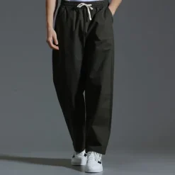 OUKU Men's Trousers Casual Pants Pocket Drawstring Elastic Waist Plain Comfort Sports Outdoor Daily Fashion Casual ArmyGreen Black Micro-elastic