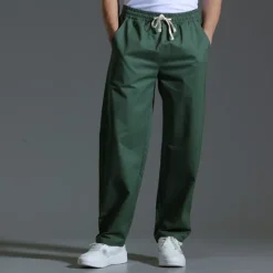 OUKU Men's Trousers Casual Pants Pocket Drawstring Elastic Waist Plain Comfort Sports Outdoor Daily Fashion Casual ArmyGreen Black Micro-elastic