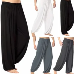 OUKU Men's Trousers Casual Pants Baggy Harem Pants Flowy Solid Color Plain Breathable Soft Full Length Yoga Casual Trousers Casual / Sporty Loose Fit Black White Micro-elastic