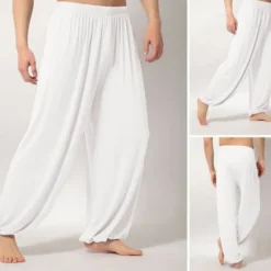 OUKU Men's Trousers Casual Pants Baggy Harem Pants Flowy Solid Color Plain Breathable Soft Full Length Yoga Casual Trousers Casual / Sporty Loose Fit Black White Micro-elastic