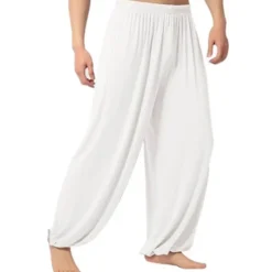 OUKU Men's Trousers Casual Pants Baggy Harem Pants Flowy Solid Color Plain Breathable Soft Full Length Yoga Casual Trousers Casual / Sporty Loose Fit Black White Micro-elastic
