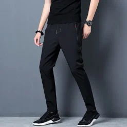 Sale OUKU Men's Trousers Casual Pants Sports Pants Training Pants Elastic Waist Plain Breathable Soft Ankle-Length Gym Sports Loose Fit Black Blue Micro-elastic