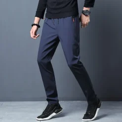 Sale OUKU Men's Trousers Casual Pants Sports Pants Training Pants Elastic Waist Plain Breathable Soft Ankle-Length Gym Sports Loose Fit Black Blue Micro-elastic