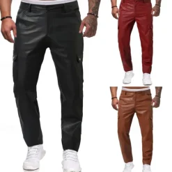 Hot OUKU Men's Trousers Casual Pants Lederhosen Pocket Elastic Waist Plain Comfort Outdoor Daily Fashion Casual Black Red Micro-elastic
