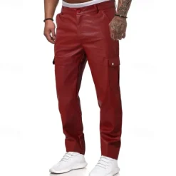Hot OUKU Men's Trousers Casual Pants Lederhosen Pocket Elastic Waist Plain Comfort Outdoor Daily Fashion Casual Black Red Micro-elastic