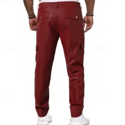 Hot OUKU Men's Trousers Casual Pants Lederhosen Pocket Elastic Waist Plain Comfort Outdoor Daily Fashion Casual Black Red Micro-elastic