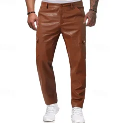 Hot OUKU Men's Trousers Casual Pants Lederhosen Pocket Elastic Waist Plain Comfort Outdoor Daily Fashion Casual Black Red Micro-elastic