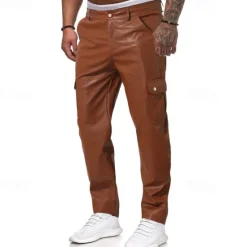 Hot OUKU Men's Trousers Casual Pants Lederhosen Pocket Elastic Waist Plain Comfort Outdoor Daily Fashion Casual Black Red Micro-elastic