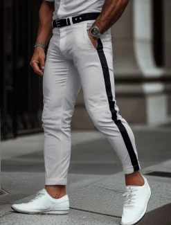 New OUKU Men's Trousers Chinos Casual Pants Side Stripe Front Pocket Color Block Plain Comfort Soft Daily Holiday Going out Fashion Streetwear Stretchy Coffee