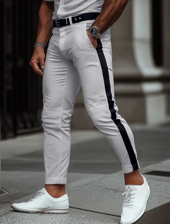 New OUKU Men's Trousers Chinos Casual Pants Side Stripe Front Pocket Color Block Plain Comfort Soft Daily Holiday Going out Fashion Streetwear Stretchy Coffee