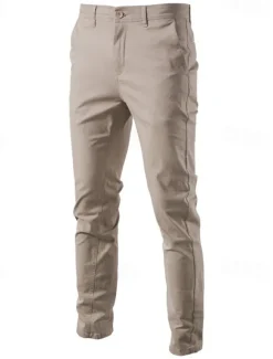 Sale OUKU Men's Trousers Chinos Casual Pants Buttons Pocket Plain Comfort Formal Party Work Fashion Classic Style ArmyGreen Black Micro-elastic