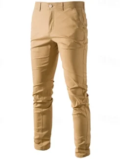 Sale OUKU Men's Trousers Chinos Casual Pants Buttons Pocket Plain Comfort Formal Party Work Fashion Classic Style ArmyGreen Black Micro-elastic