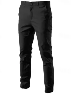 Sale OUKU Men's Trousers Chinos Casual Pants Buttons Pocket Plain Comfort Formal Party Work Fashion Classic Style ArmyGreen Black Micro-elastic