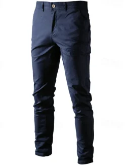 Sale OUKU Men's Trousers Chinos Casual Pants Buttons Pocket Plain Comfort Formal Party Work Fashion Classic Style ArmyGreen Black Micro-elastic