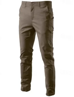 Sale OUKU Men's Trousers Chinos Casual Pants Buttons Pocket Plain Comfort Formal Party Work Fashion Classic Style ArmyGreen Black Micro-elastic