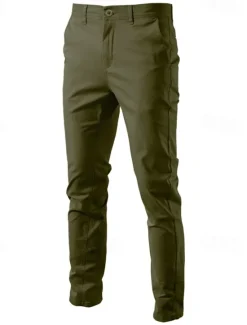 Sale OUKU Men's Trousers Chinos Casual Pants Buttons Pocket Plain Comfort Formal Party Work Fashion Classic Style ArmyGreen Black Micro-elastic