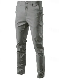 Sale OUKU Men's Trousers Chinos Casual Pants Buttons Pocket Plain Comfort Formal Party Work Fashion Classic Style ArmyGreen Black Micro-elastic