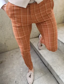Hot OUKU Men's Trousers Chinos Chino Pants Pocket Stripe Comfort Business Daily Streetwear Fashion Basic Orange Khaki
