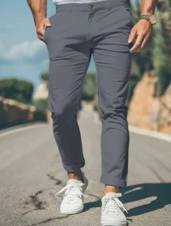 New OUKU Men's Trousers Chinos Chino Pants Casual Pants Front Pocket Plain Comfort Soft Full Length Outdoor Casual Daily Fashion Streetwear Black White Micro-elastic
