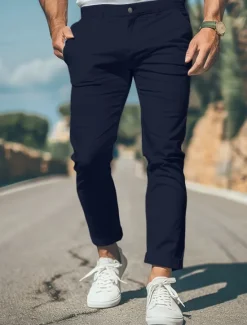 New OUKU Men's Trousers Chinos Chino Pants Casual Pants Front Pocket Plain Comfort Soft Full Length Outdoor Casual Daily Fashion Streetwear Black White Micro-elastic