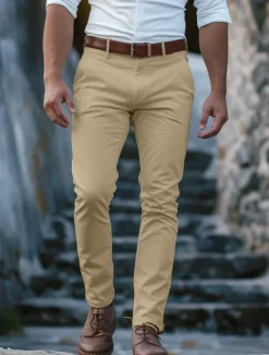 Best OUKU Men's Trousers Chinos Chino Pants Buttons Front Pocket Plain Comfort Business Daily Holiday Fashion Chic & Modern Black White Micro-elastic