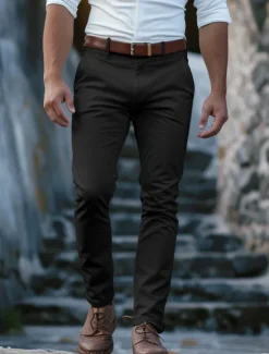 Best OUKU Men's Trousers Chinos Chino Pants Buttons Front Pocket Plain Comfort Business Daily Holiday Fashion Chic & Modern Black White Micro-elastic