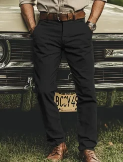 New OUKU Men's Trousers Chinos Chino Pants Casual Pants Buttons Front Pocket Plain Comfort Soft Business Daily Going out Fashion Streetwear Black White Micro-elastic