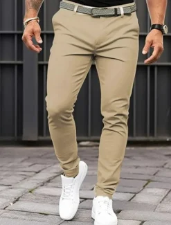 Discount OUKU Men's Trousers Chinos Chino Pants Casual Pants Front Pocket Plain Comfort Breathable Casual Daily Holiday Fashion Basic Pumpkin Black