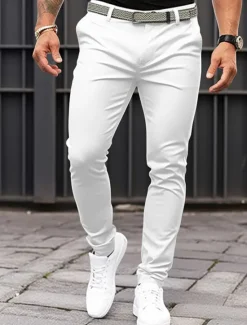 Discount OUKU Men's Trousers Chinos Chino Pants Casual Pants Front Pocket Plain Comfort Breathable Casual Daily Holiday Fashion Basic Pumpkin Black