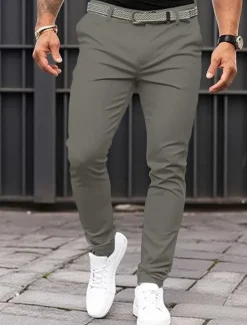 Discount OUKU Men's Trousers Chinos Chino Pants Casual Pants Front Pocket Plain Comfort Breathable Casual Daily Holiday Fashion Basic Pumpkin Black