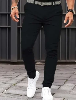 Discount OUKU Men's Trousers Chinos Chino Pants Casual Pants Front Pocket Plain Comfort Breathable Casual Daily Holiday Fashion Basic Pumpkin Black