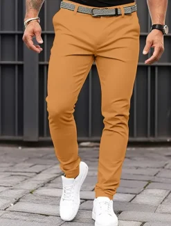 Discount OUKU Men's Trousers Chinos Chino Pants Casual Pants Front Pocket Plain Comfort Breathable Casual Daily Holiday Fashion Basic Pumpkin Black