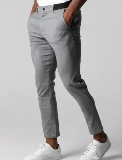 Discount OUKU Men's Trousers Chinos Chino Pants Pocket Plain Comfort Breathable Outdoor Daily Going out Fashion Casual Black Dark Blue