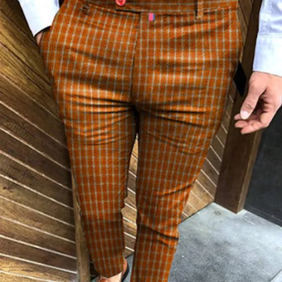 Online OUKU Men's Trousers Chinos Chino Pants Jogger Pants Plaid Dress Pants Pocket Lattice Breathable Soft Casual Daily Fashion Streetwear Blue Orange Micro-elastic