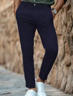Hot OUKU Men's Trousers Chinos Chino Pants Casual Pants Buttons Front Pocket Plain Comfort Soft Full Length Business Daily Going out Fashion Streetwear Black White Micro-elastic