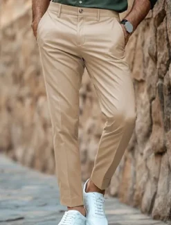 Hot OUKU Men's Trousers Chinos Chino Pants Casual Pants Buttons Front Pocket Plain Comfort Soft Full Length Business Daily Going out Fashion Streetwear Black White Micro-elastic