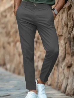 Hot OUKU Men's Trousers Chinos Chino Pants Casual Pants Buttons Front Pocket Plain Comfort Soft Full Length Business Daily Going out Fashion Streetwear Black White Micro-elastic