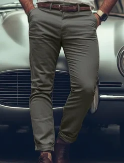 Best OUKU Men's Trousers Chinos Chino Pants Casual Pants Buttons Front Pocket Plain Comfort Soft Business Daily Going out Fashion Streetwear Light Khaki Black Micro-elastic