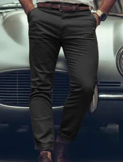 Best OUKU Men's Trousers Chinos Chino Pants Casual Pants Buttons Front Pocket Plain Comfort Soft Business Daily Going out Fashion Streetwear Light Khaki Black Micro-elastic