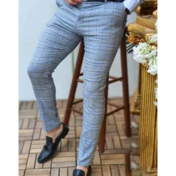 Best OUKU Men's Trousers Chinos Chino Pants Pencil Pants Plaid Dress Pants Plaid Checkered Anti-wrinkle Business Office Party Classic Smart Casual 1 3