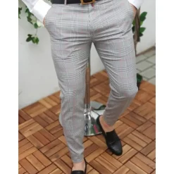 Best OUKU Men's Trousers Chinos Chino Pants Pencil Pants Plaid Dress Pants Plaid Checkered Anti-wrinkle Business Office Party Classic Smart Casual 1 3