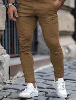 Discount OUKU Men's Trousers Chinos Chino Pants Casual Pants Pocket Plain Comfort Breathable Full Length Outdoor Daily Going out Fashion Streetwear Black White Micro-elastic