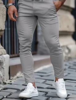 Discount OUKU Men's Trousers Chinos Chino Pants Casual Pants Pocket Plain Comfort Breathable Full Length Outdoor Daily Going out Fashion Streetwear Black White Micro-elastic