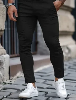 Discount OUKU Men's Trousers Chinos Chino Pants Casual Pants Pocket Plain Comfort Breathable Full Length Outdoor Daily Going out Fashion Streetwear Black White Micro-elastic