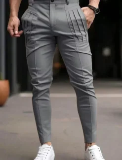Hot OUKU Men's Trousers Chinos Chino Pants Casual Pants Pocket Elastic Waist Pleats Plain Comfort Soft Full Length Outdoor Daily Going out Fashion Streetwear Black Blue Micro-elastic