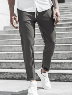 New OUKU Men's Trousers Chinos Cropped Pants Casual Pants Buttons Pocket Plain Comfort Formal Party Work Fashion Classic Style ArmyGreen Black Micro-elastic