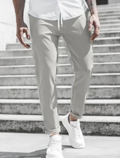 New OUKU Men's Trousers Chinos Cropped Pants Casual Pants Buttons Pocket Plain Comfort Formal Party Work Fashion Classic Style ArmyGreen Black Micro-elastic