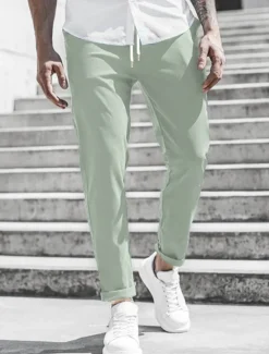 New OUKU Men's Trousers Chinos Cropped Pants Casual Pants Buttons Pocket Plain Comfort Formal Party Work Fashion Classic Style ArmyGreen Black Micro-elastic